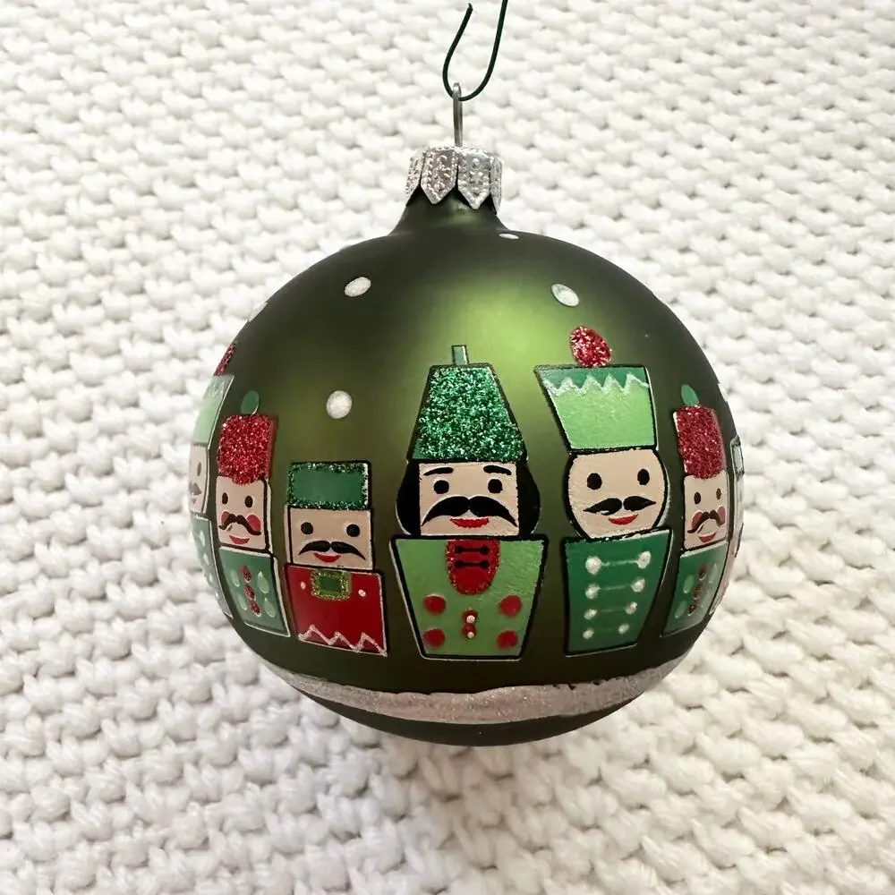 Bundle Lot Large 4 Round Orb Ornaments Red Green Nutcracker Soldier Fair Isle